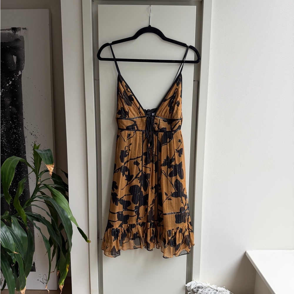 Foley Black, Brown, and Gold Floral Dress